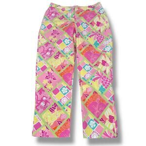 Vintage Lilly Pulitzer Capri Pants Women 4‎ Pink Diamond Head Patch Hula Monkey